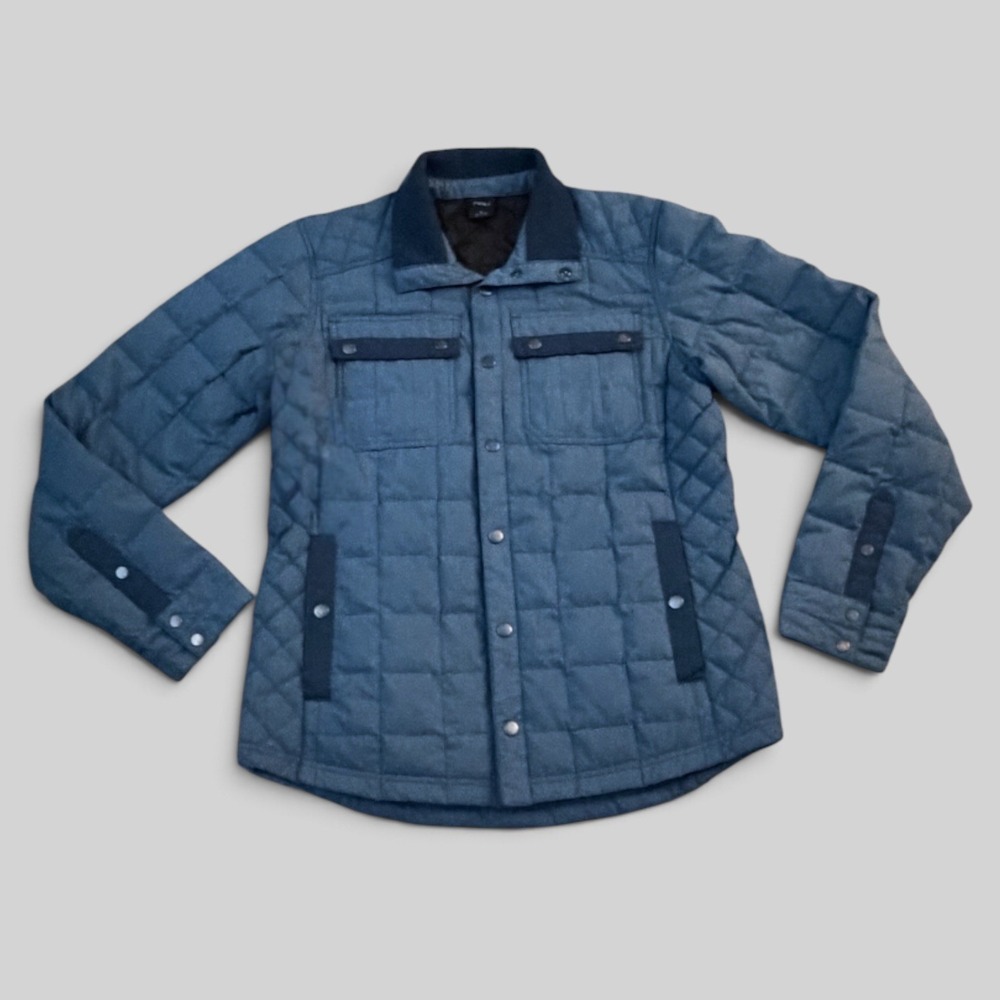 Nau Mens 100% Goose/Duck Down Snap Button Quilted Blue Shacket Men's Size M